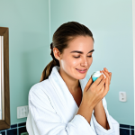 Skincare Routine**

A woman with clear, healthy skin is shown performing her skincare routine in a bright, modern bathroom. She is wearing a modest bathrobe and has her hair neatly tied back. She is applying moisturizer to her face. The scene includes skincare products such as cleanser, moisturizer, and sunscreen arranged on a clean counter. Focus on the natural light and the serene atmosphere. Fully clothed, appropriate content, safe for work, perfect anatomy, natural proportions, professional, modest, family-friendly.

**